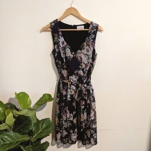 Modcloth Navy Floral Chiffon Wrap Dress